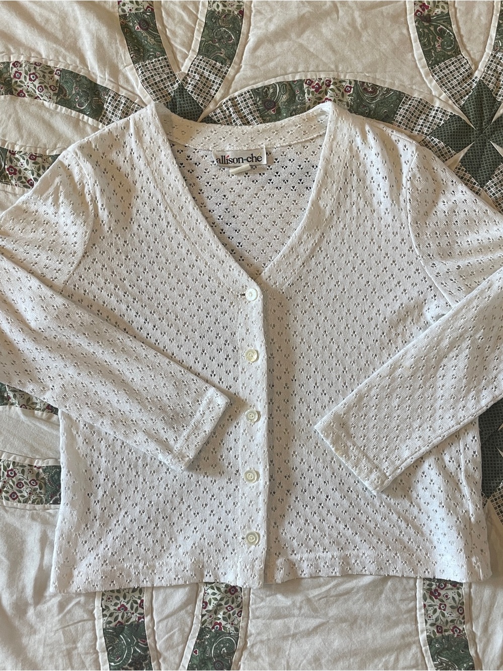 VTG White Eyelet Button Up Cardigan Size 16